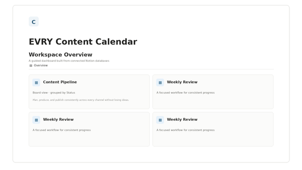 EVRY Content Calendar — Workspace Overview Notion template preview