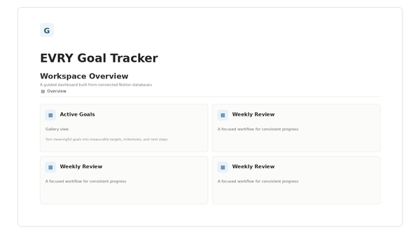EVRY Goal Tracker — Workspace Overview Notion template preview