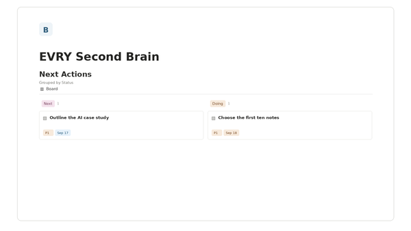 EVRY Second Brain — Next Actions Notion template preview