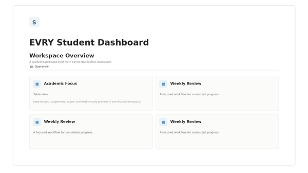 EVRY Student Dashboard — Workspace Overview Notion template preview