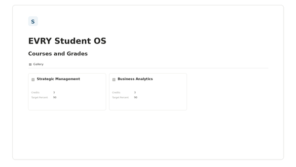 EVRY Student OS — Courses and Grades Notion template preview