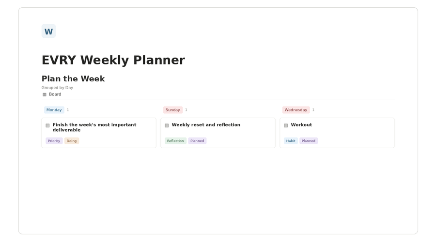 EVRY Weekly Planner
