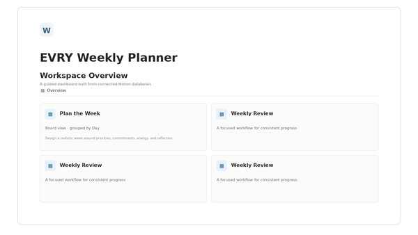 EVRY Weekly Planner — Workspace Overview Notion template preview